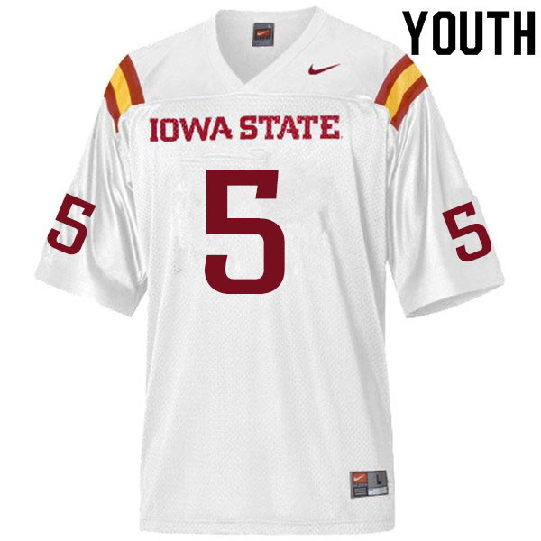 Iowa State Cyclones Youth #5 John Kolar Nike NCAA Authentic White College Stitched Football Jersey XH42C86WV